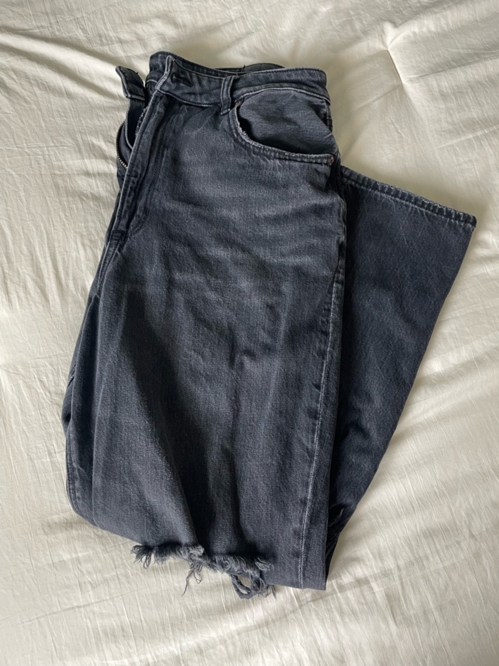 American Eagle Faded Black High-Waist Distressed/Ripped Raw Hem Jeans